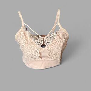 Auden Women's Seamless Lace Bralette - Light Pink/Peach - Size Large